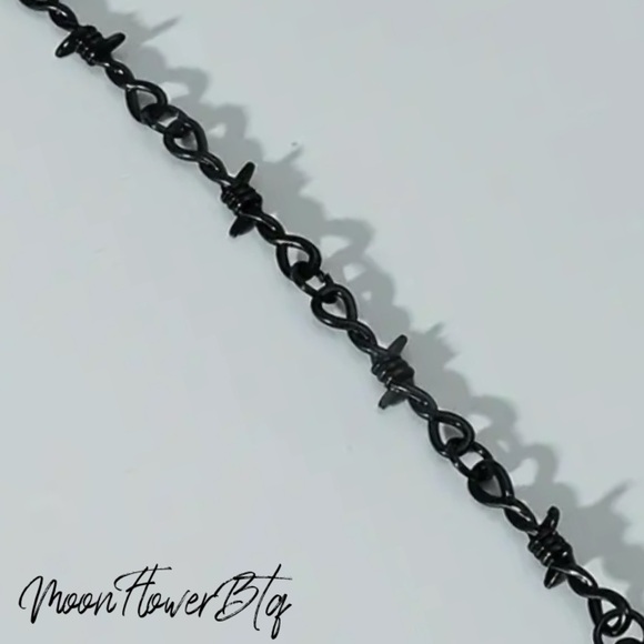 Black Barbed Wire Chain Bracelet | Gothic Punk Grunge Jewelry - Picture 3 of 5